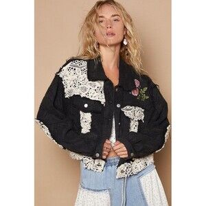 POL Black Jacket with Cream Crochet Details
